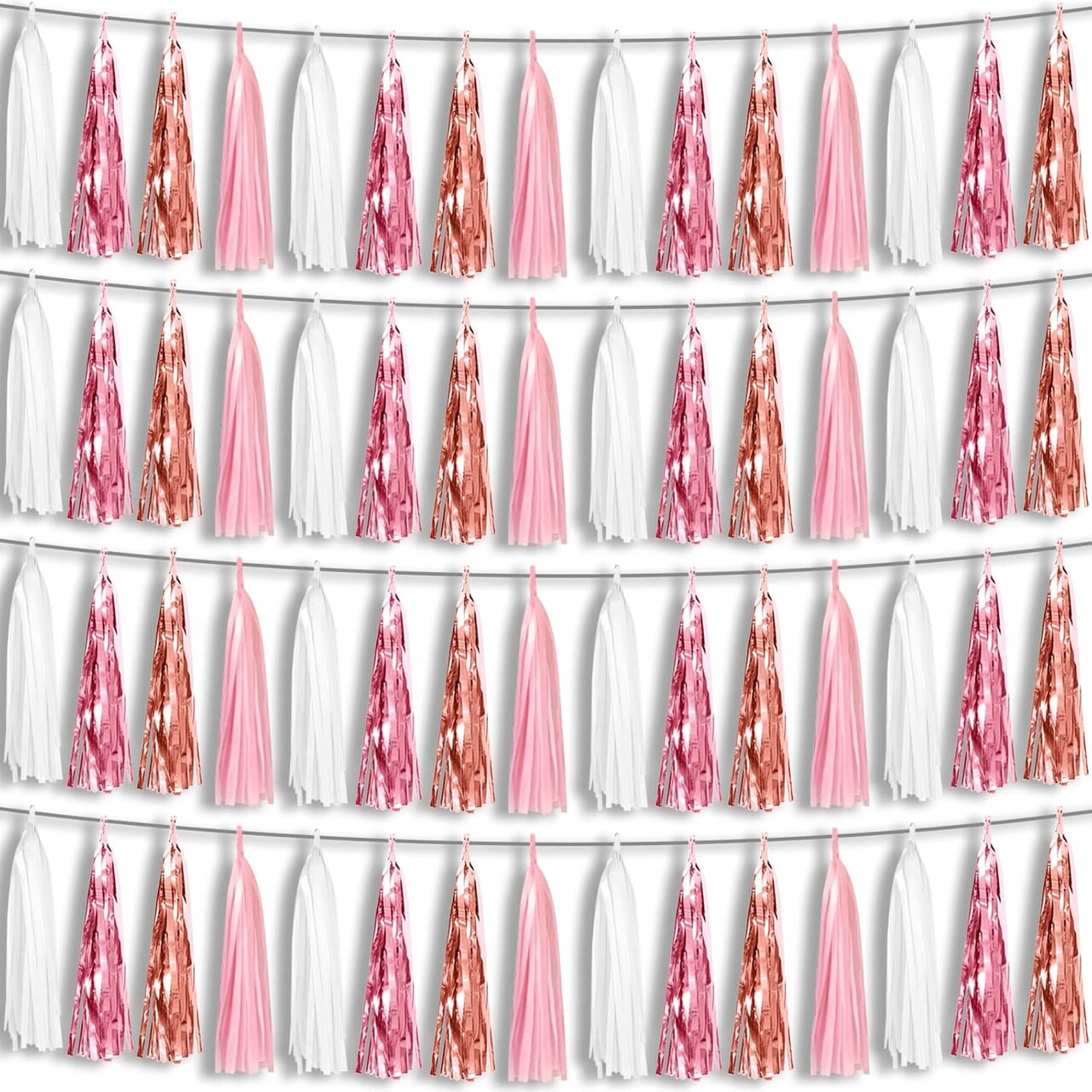 4P Pink White Peach Rose Gold Tassels Party Tassel Garland Banner, Tassels Banner Streamers for Parade Floats, Bachelorette, Wedding, Birthday, Christmas, Bridal/Baby Shower Party Decorations